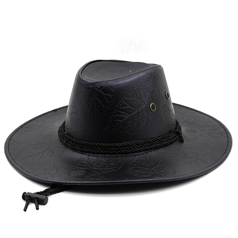 Maple Leaf Printed Leather Sunshade Western Cowboy Hat Men's and Women's Tibetan Big Edge Hat Outdoor Spring and Autumn Winter Leisure Beach Hat