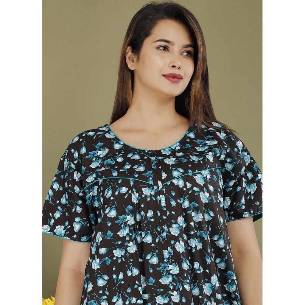 Schönes Baumwoll-Schlafkleid mit Aufdruck Nachthemd Indische Frauen Nachtwäsche Maxi-Nachthemd
