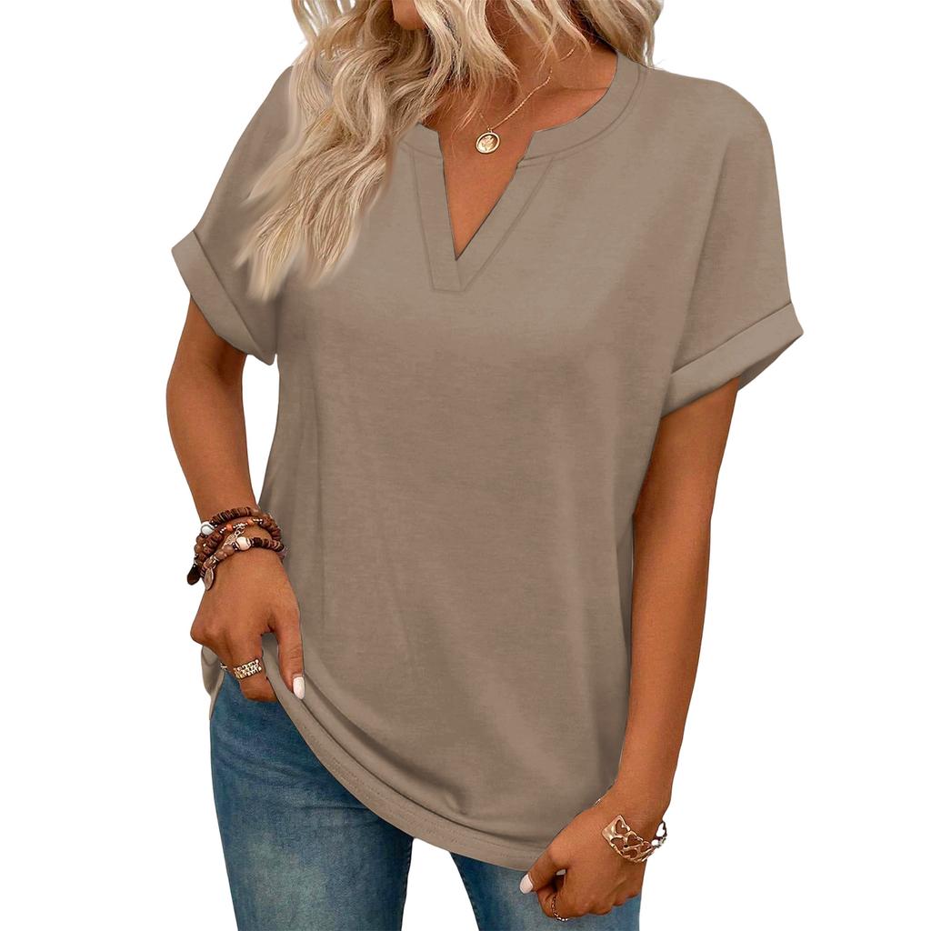 Stylish Women's Casual V-neck Short-sleeved Color T-shirt