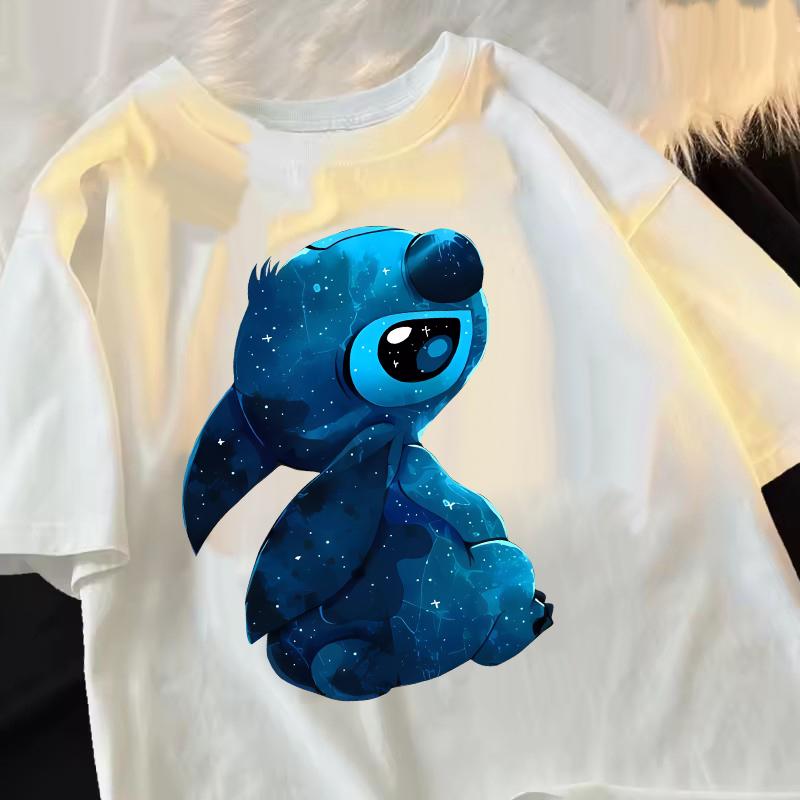 Funny 100 Cotton Stitch Love Graphic Print TShirt for Women Casual Short Sleeve Tee Cartoon Design