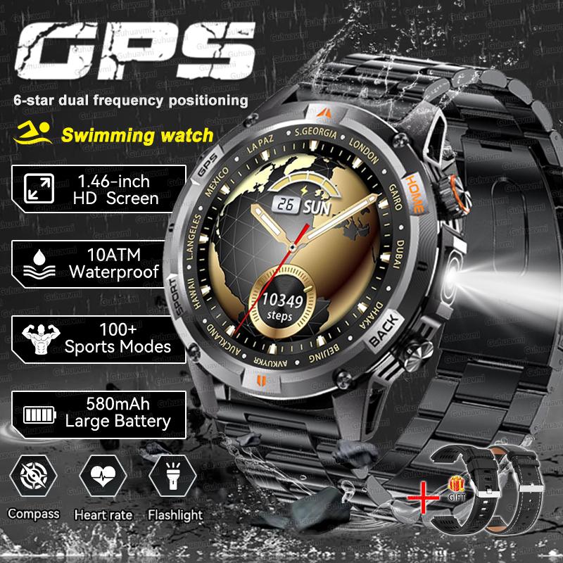 New Adventure GPS Map Navigation Smart Watch AMOLED Screen 10ATM Waterproof Clock Compass Flashlight BT Call Smartwatch Men