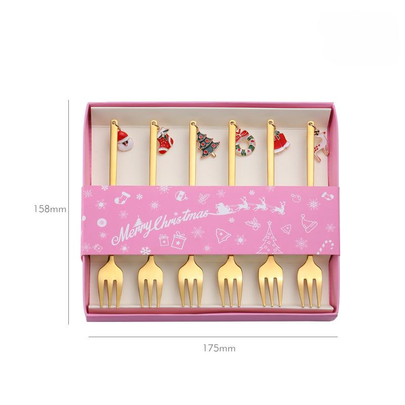 6 Christmas coffee spoons stainless steel Christmas tree snowman Christmas dessert tea spoons coffee dessert ice cream Sunday