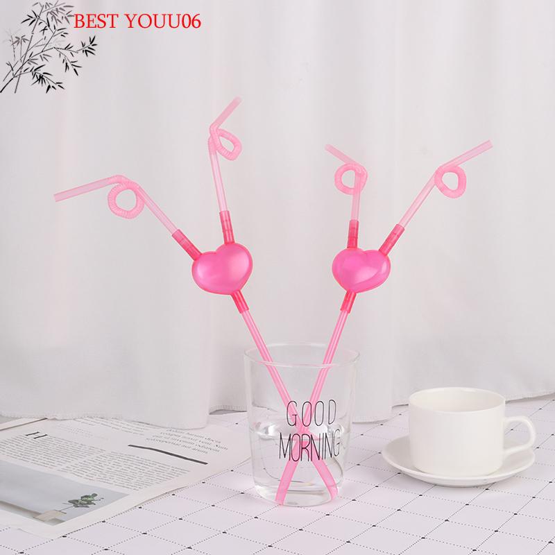 Hot Love Heart Double Straw Unique Flexible Drinking Tube Straws Bar Accessories