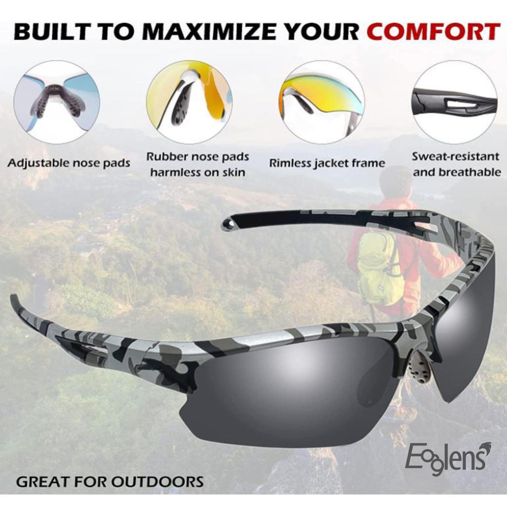 Polarized Sunglasses for Outdoor and TR90 UV Sports, Men's Women's, Wrap-around Style, Cycling, Frame, Protection.