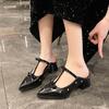 Internet Celebrity Thick High Heel Beautiful Pointed Toe Single Shoes Women's Spring 2026 New French Slip-on Sandals