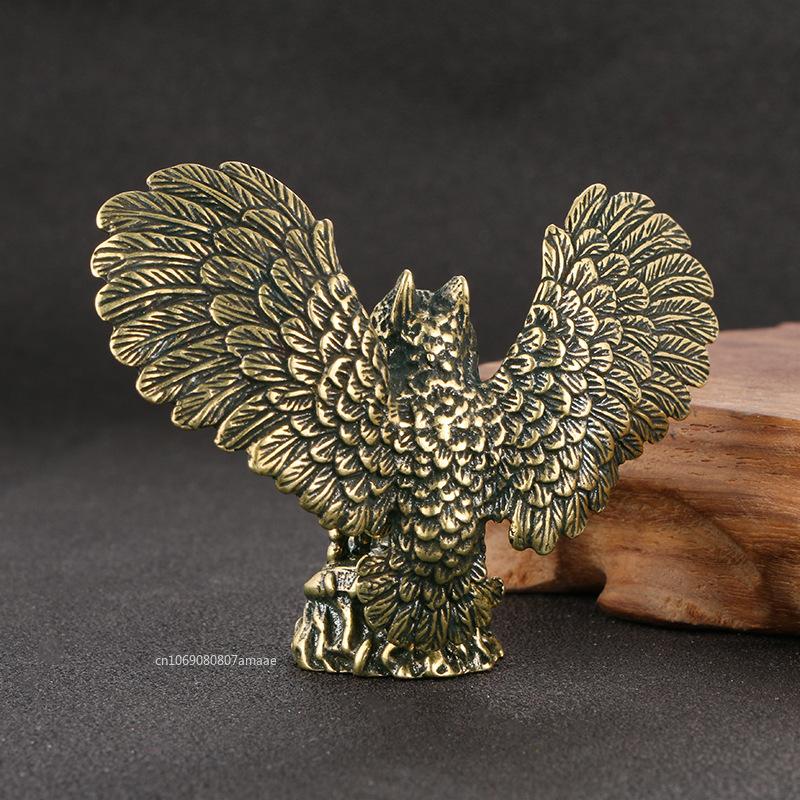 Vintage Solid Brass Owl Figurine Miniature Tea Pet Arts Crafts Desktop Small Ornament Animal Home Desk Decoration Accessories