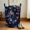 1pc Butterfly Symphony Extra Large Laundry Basket - Foldable Round Design, Vibrant Butterfly And Floral Patterns, Durable Fabric Storage Basket, Suita