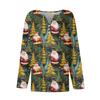 Women's Fashion Casual V-Neck Button-Up Long-Sleeve T-Shirt With Christmas Print Top