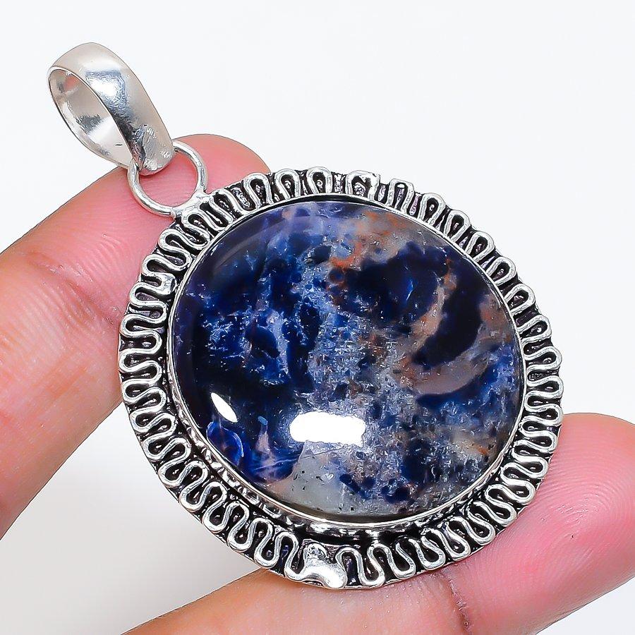 Natural Sodalite Gemstone 925 Sterling Silver Jewelry Pendant 2.25" AP-16664