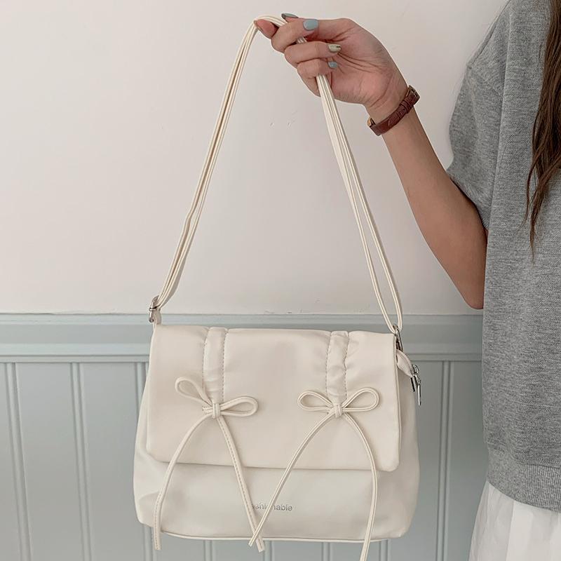 Fashion Ladies PU Leather Shoulder Crossbody Bags Sweet Women Bow Aesthetics Handbags Students Large Capacity Underarm Tote Bags