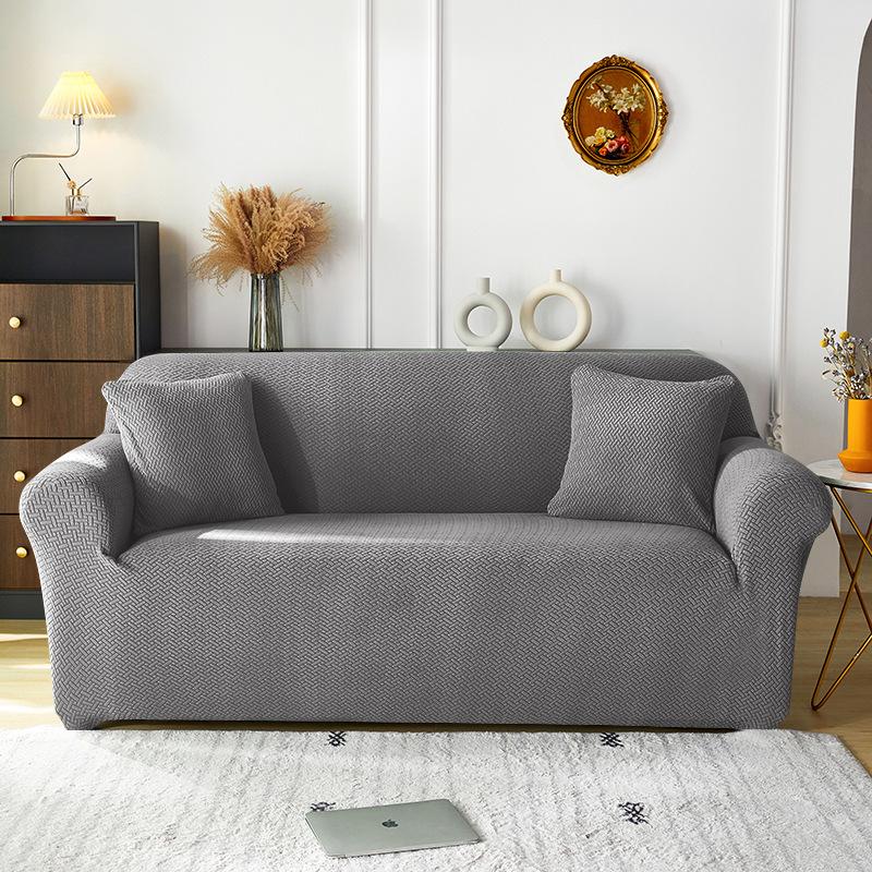 T-shaped Jacquard Sofa Cover Home Solid Color Non-slip Elastic Fleece Combination Pet Fabric Sofa Dust Cover