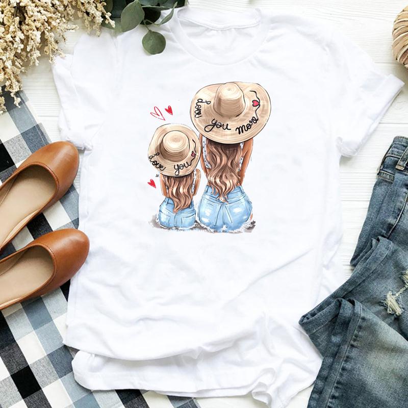 Women's Fashion Tshirt Print Tee Top Happy Time Cartoon Mom Mama Mother 90s Summer Short Sleeve Woman Female Basic T Clothing Graphic T-shirts