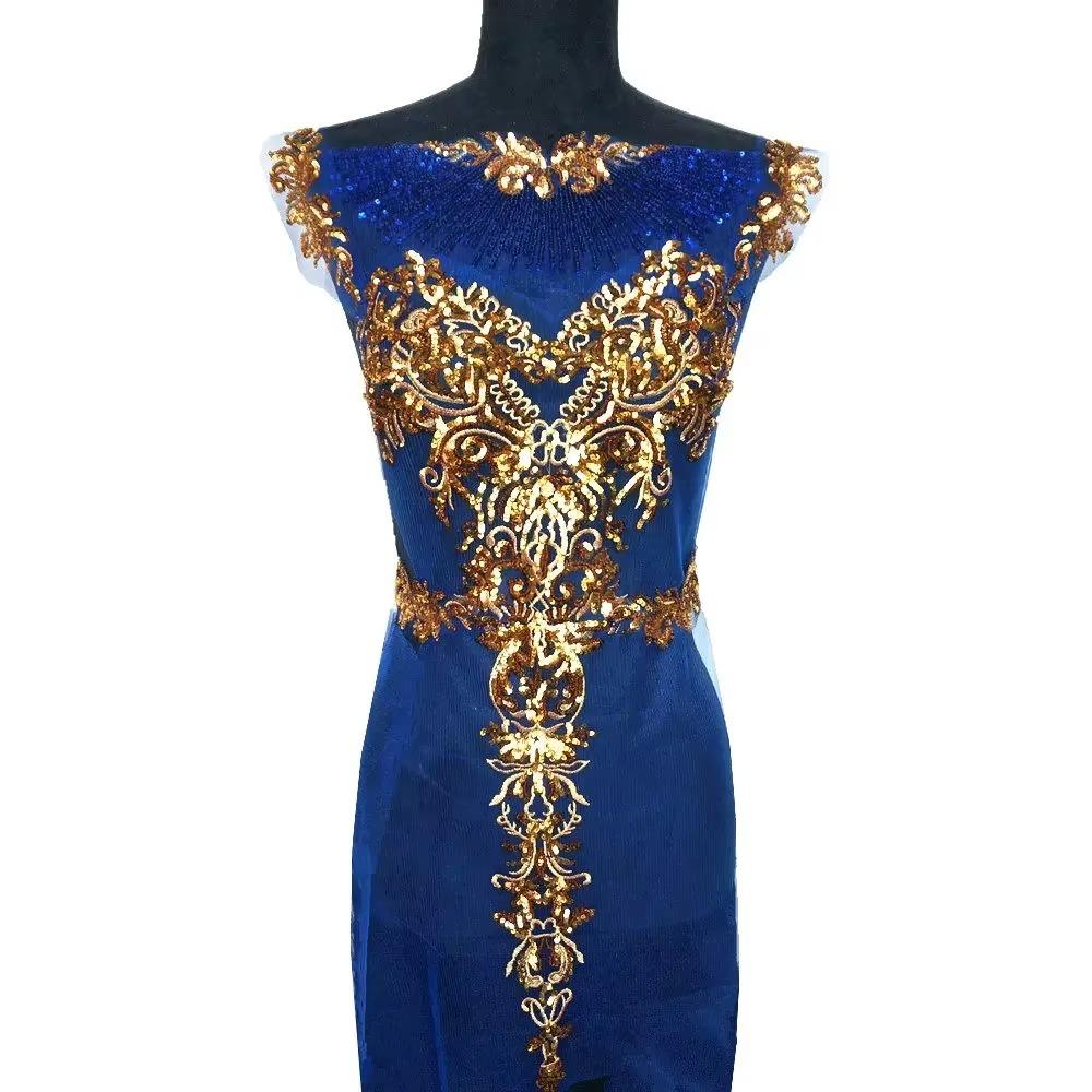 

Appliques Large Flowers Gold Sequined Appliques Mesh Epaulette DIY Embroidery Lace Appliques Sequin Patches