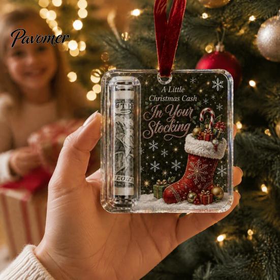 Gift Card Holder for Christmas Tree Cash Ornament, Clear Acrylic Money Holder, Holiday Xmas Hanging Decoration, Funny Ways to Christmas, Birthday