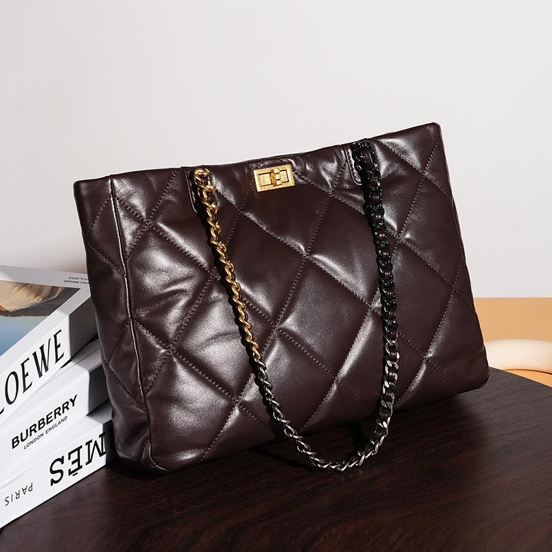 Rhombus Chain Bag, Underarm Leather Shoulder Bag, Women's Head Layer, Sheepskin, High-end Sense, Large-capacity Tote Bag.