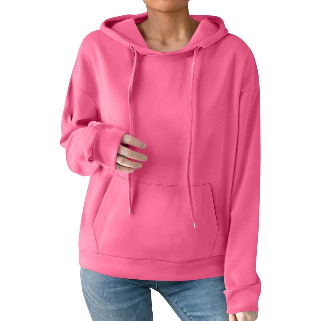 Women's Fashion Casual Solid Color Pocket Long Sleeve Hoodie