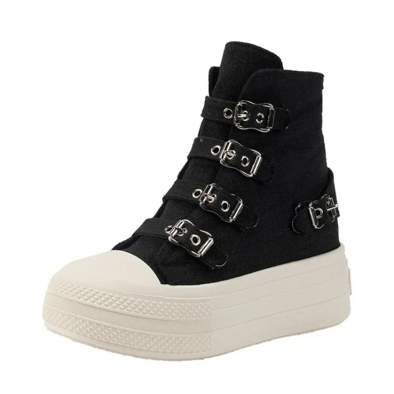 Fashion 8CM Wedge Heels Sneakers Canvas Shoes Women's 2024 Spring And Utumn New Fashion All Casual Thick Ventilate Soled Board Shoes