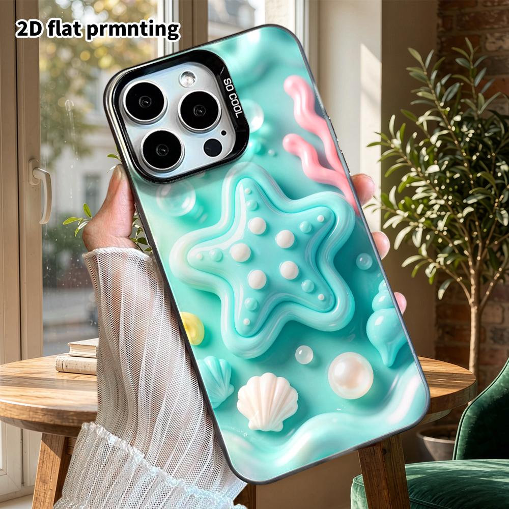 Phone case: 2D flat design, suitable for iPhone 18 17 16 15 14 13 Pro protective case, ocean starfish, perfect Christmas and Halloween holiday gift