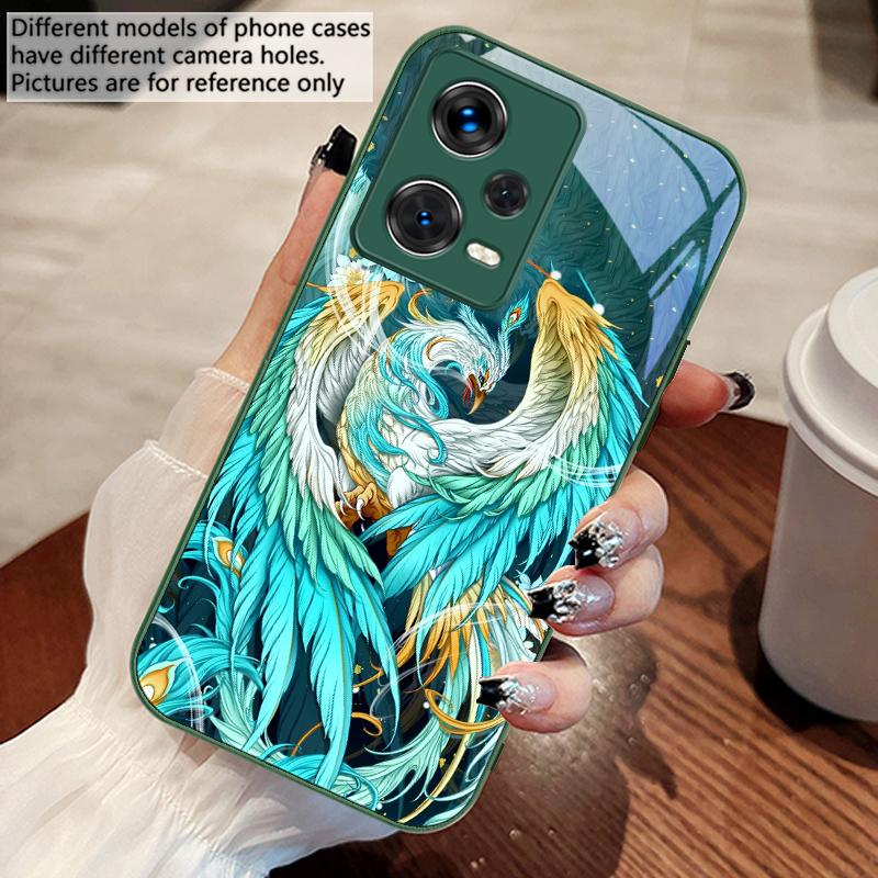 White And Blue Phoenix For Xiaomi 14 Ultra 13 Lite Redmi Note 13 11 Pro 12 Plus Poco X6 3 Pro F4 6 GT Tempered Phone Case
