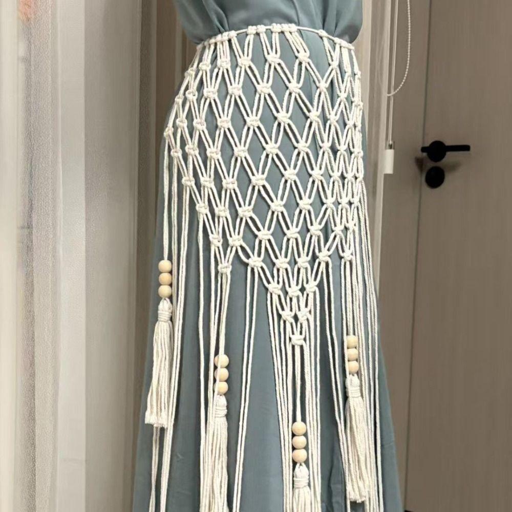 Boho Weave Tassel Belts Retro Woven Tassel Waistband Vintage Bohemian Style Belts  Jeans Decorative