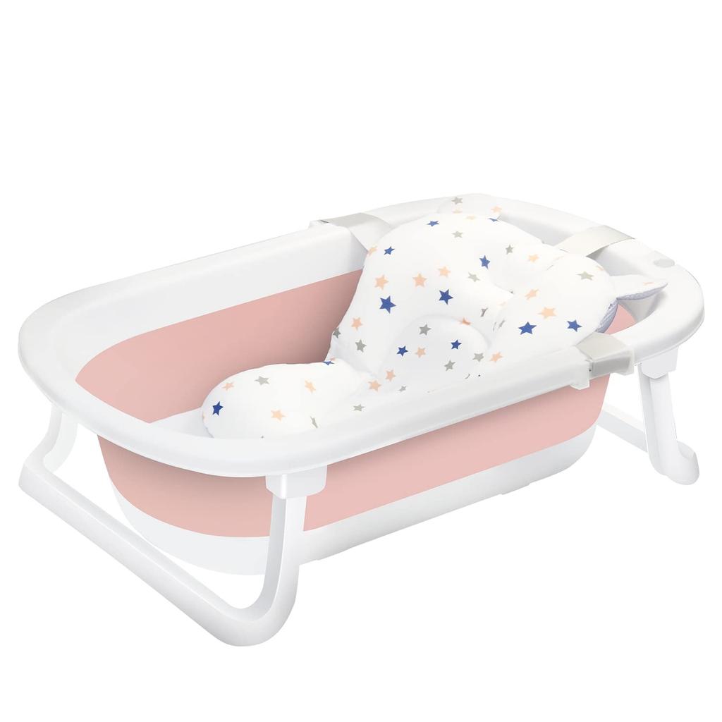 UBRAVOO Baby Bathtub with Drain Plug, Foldable Portable Baby Bathtub (Built-in Non-slip Support, Suitable for Travel)