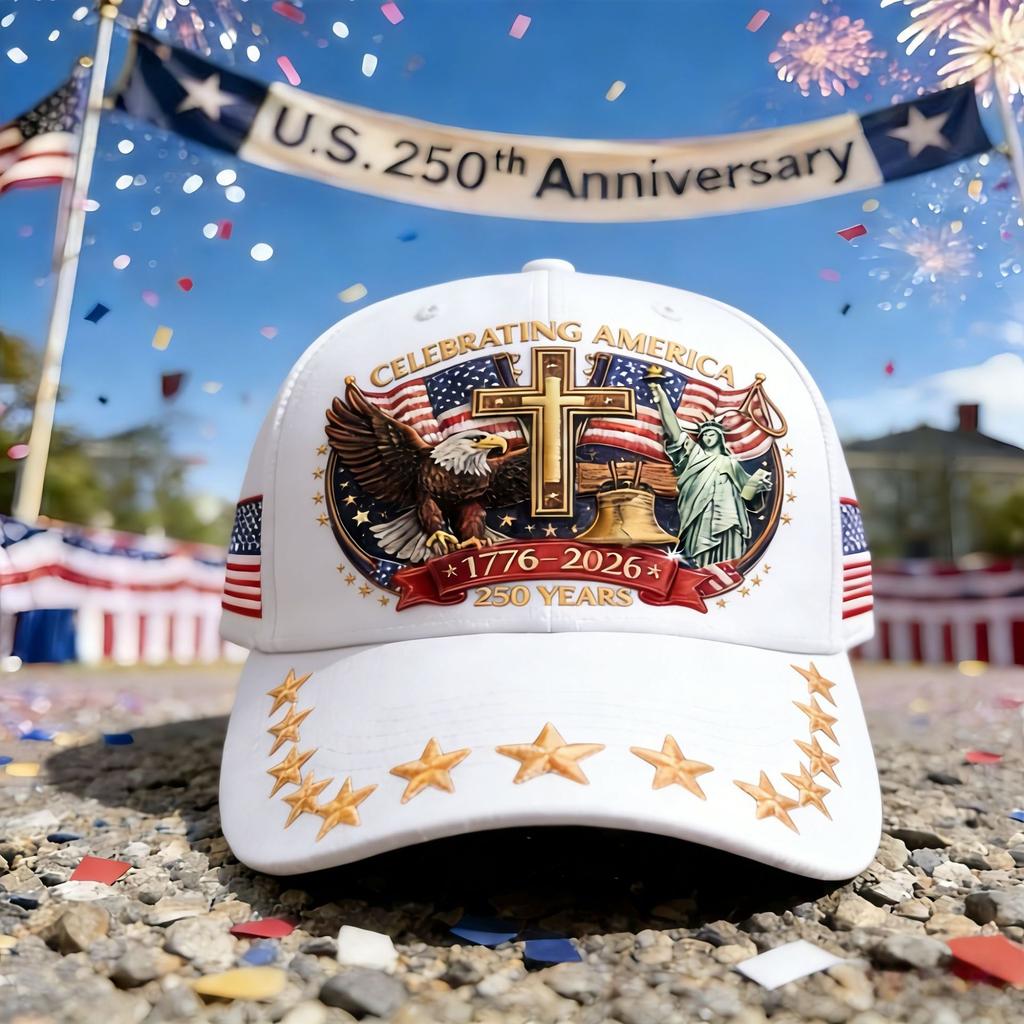 3D Printed American 250 Free Muse American Eagle Two Flags Commemorative Baseball Cap