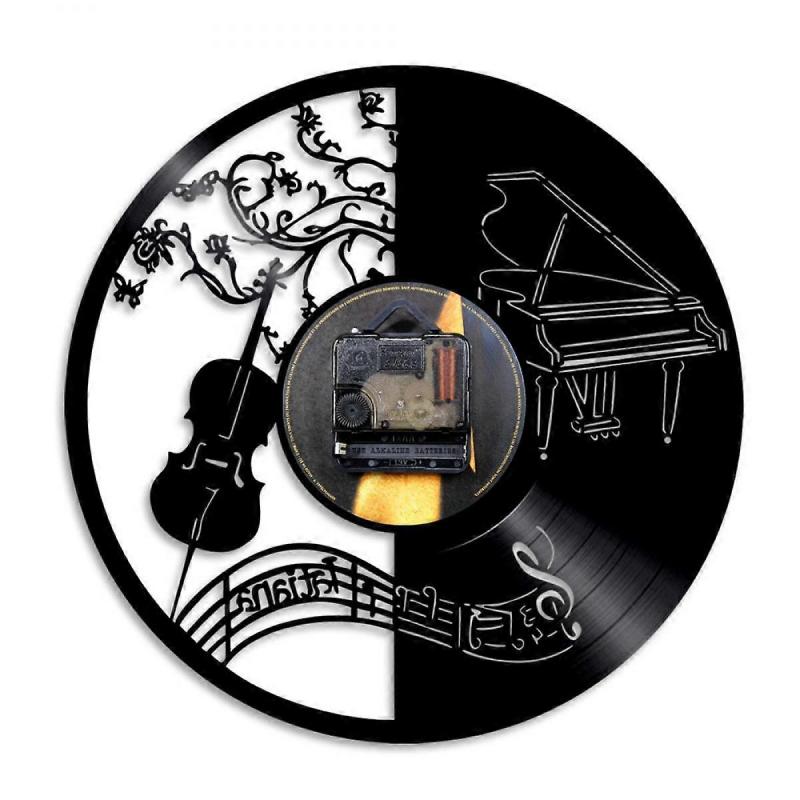 Music Vinyl Record Wall Clock - Musical Instrument Violin Piano Wall Clock -  Vinyl Clock - Living Room Wall Decor - Unique Gifts for Music Lover