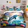 Dolphin Leaping Over Waterfall with Lotus Bedding Set for Kids Luxury Gift 3pcs Digital Print Comforter Set Soft Comfortable
