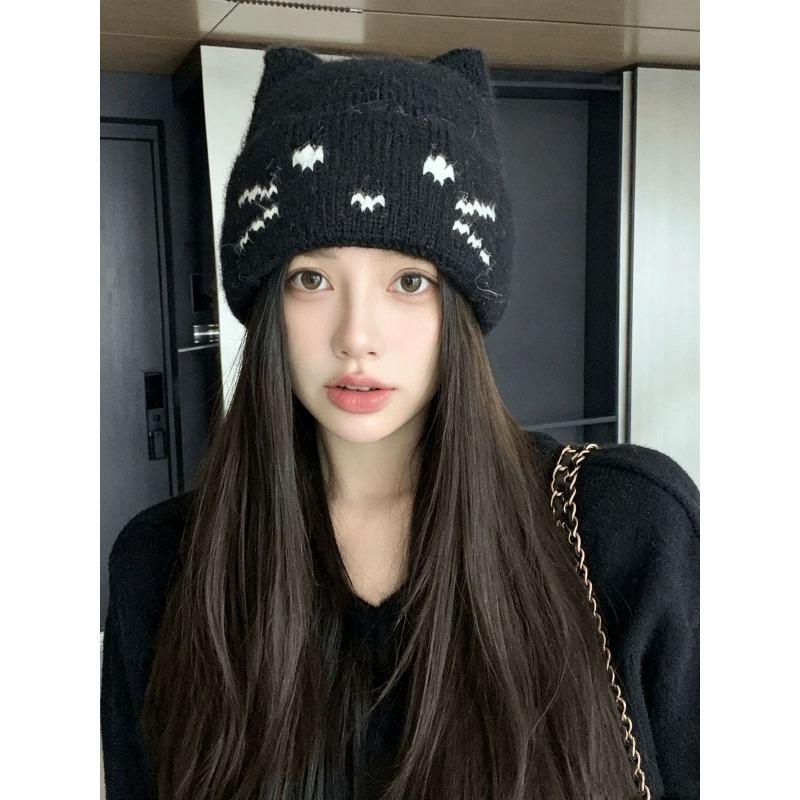 Korean cat ears cute knitted hat women's autumn and winter cold and warm ear protection wool hat sweet versatile bald hat