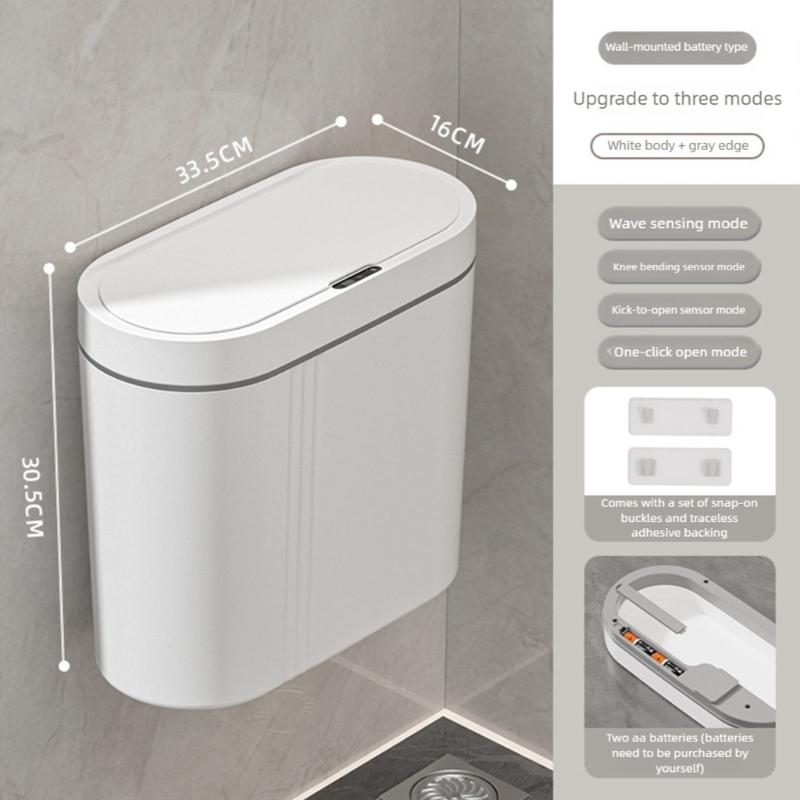 Pattumiera a Sensore Automatico da Parete per Bagno Cucina Chiusura Silenziosa Montaggio a Parete Plastica