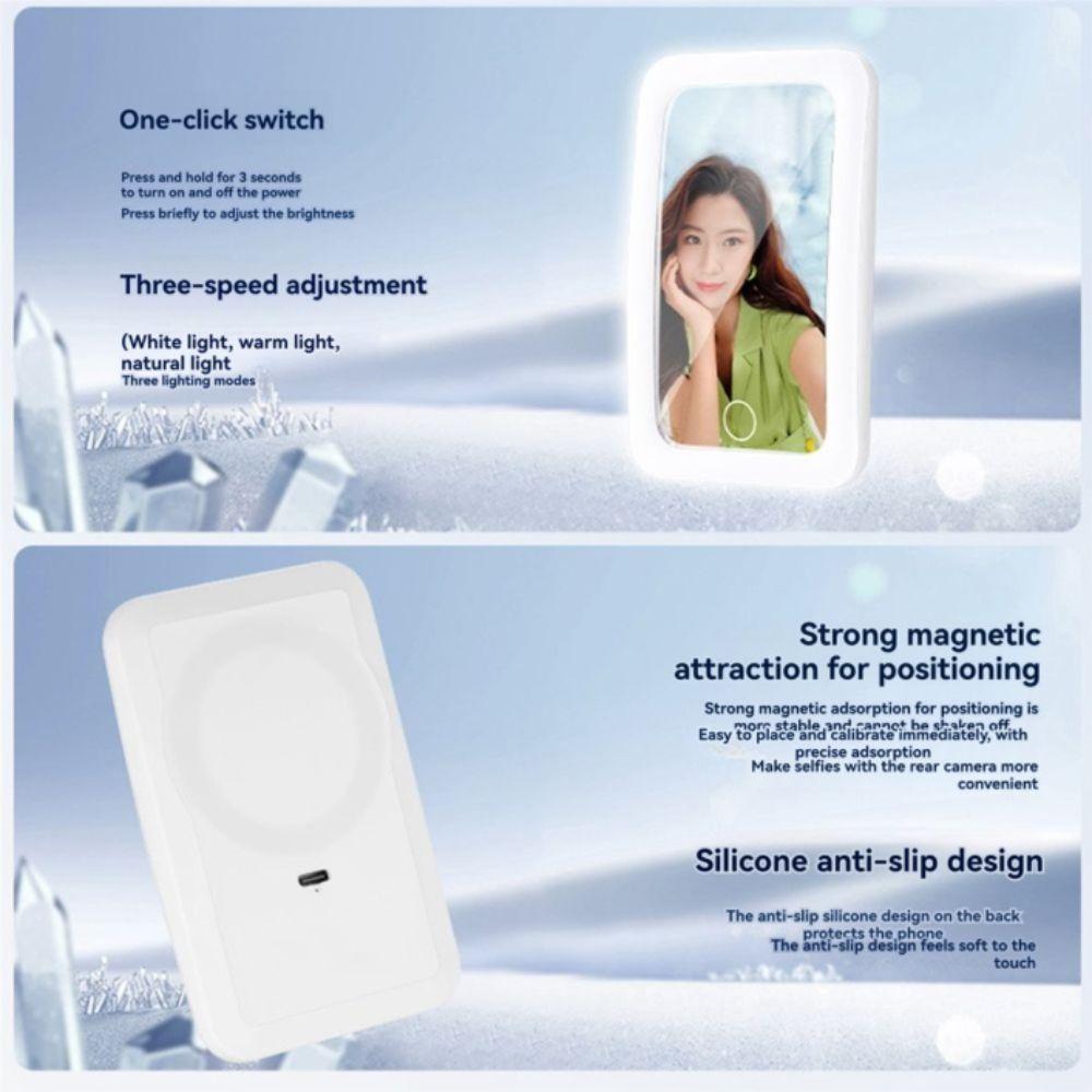 Magnetic Magnetic Selfie Mirror Led Back Suction Phone Selfie Mirror Mobile Wide-Angle Led Wide-Angle Mirror Photo