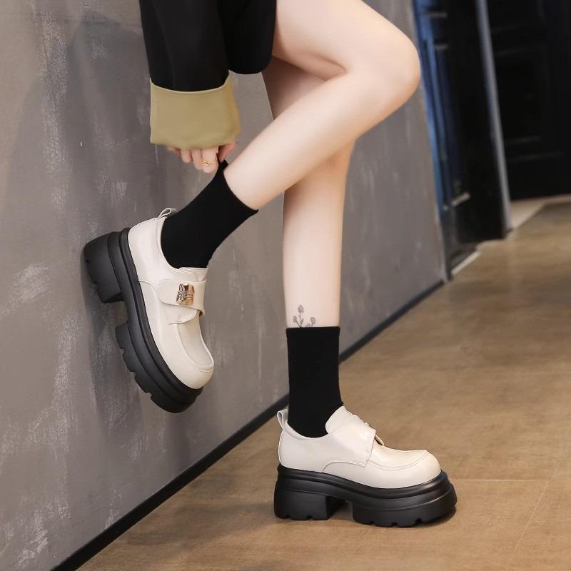First layer cowhide~ thick-soled muffin small leather shoes women's shoes new spring and summer versatile height-increasing high-heeled loafers
