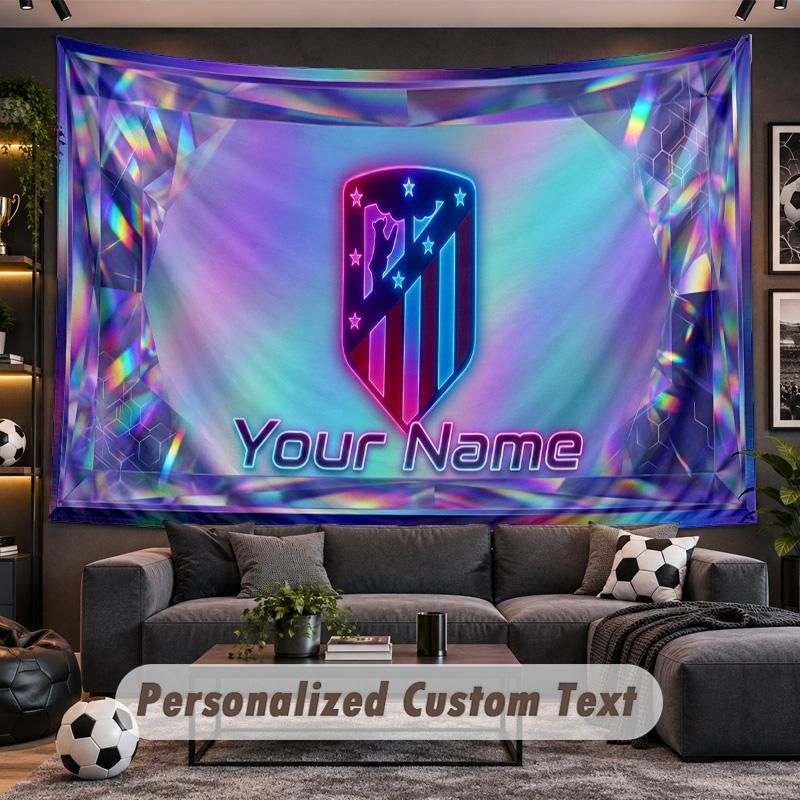 Atletico Madrid FC Personalized Tapestry Support Custom Name, Wall Art Home Decoration