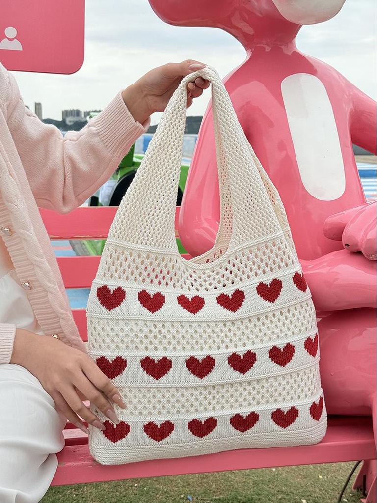 Heart-Shaped Knit Bag: Casual Minimalist Shoulder Tote for Women