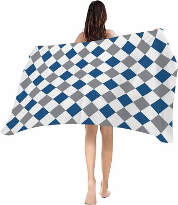 Beach Towel Gray Blue Plaid Bath Pool Towels Geometric Diamond Shapes Soft Absorbent Beach Towel Lightweight Large Quick Dry