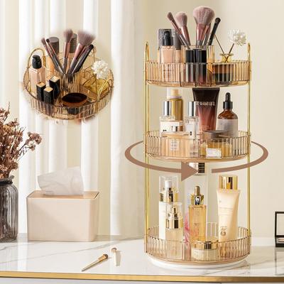 360° Rotating Makeup Organizer, High-Capacity Bathroom Countertop Vanity Organizers, 2-3 Tier Spinning Skincare Storage