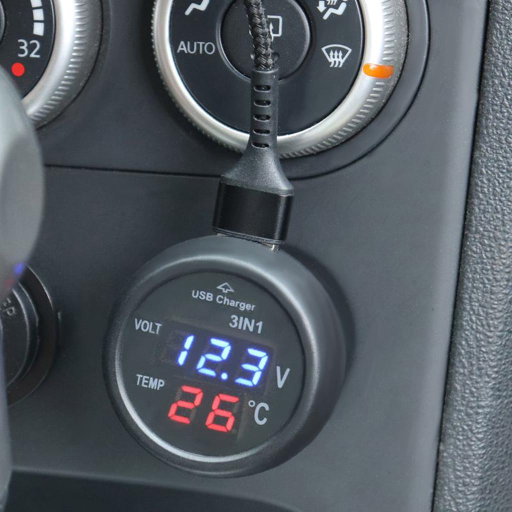 3-in-1 Multifunctional Digital Voltage Temperature Monitor Multimeter Car Motorcycle Battery Voltmeter Temperature Tester