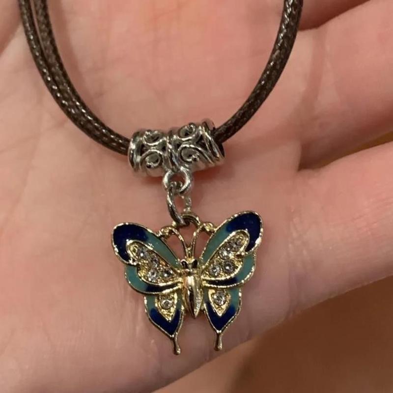Y2K Vintage Butterfly Pendant Choker  Personality Pu Leather Rope Necklace Jewelry Gifts