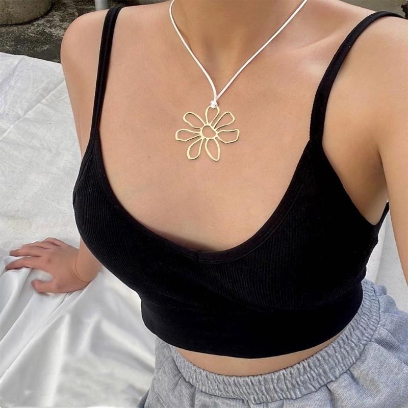 Elegant  Metal Hollow Flower Choker Neckband Collar Necklace Summer Choker Long Lace Up Necklace Fashion Y2K Jewelry