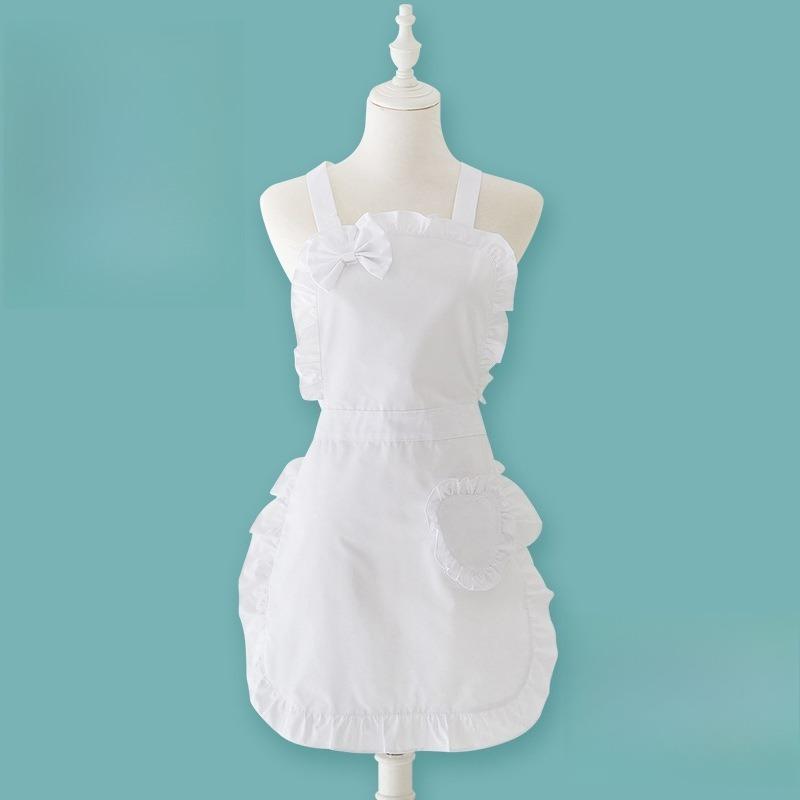 1pcs Pink Heart Sleeveless Apron Multi-Purpose Home Kitchen Cooking Apron Ruffled Bow Decorative Apron OneSize белый