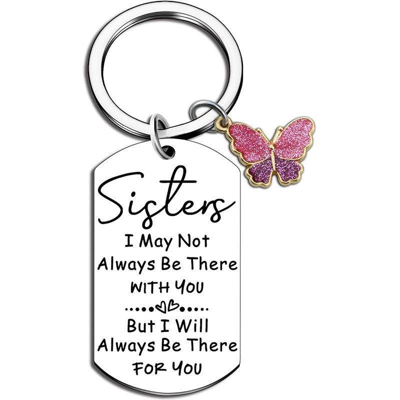 

Брелок для ключей из нержавеющей стали Сестра-бабочка Подарок на день рождения для лучшего друга Брелок из нержавеющей стали для рюкзака сумки Подвеска 2.8*5CM
