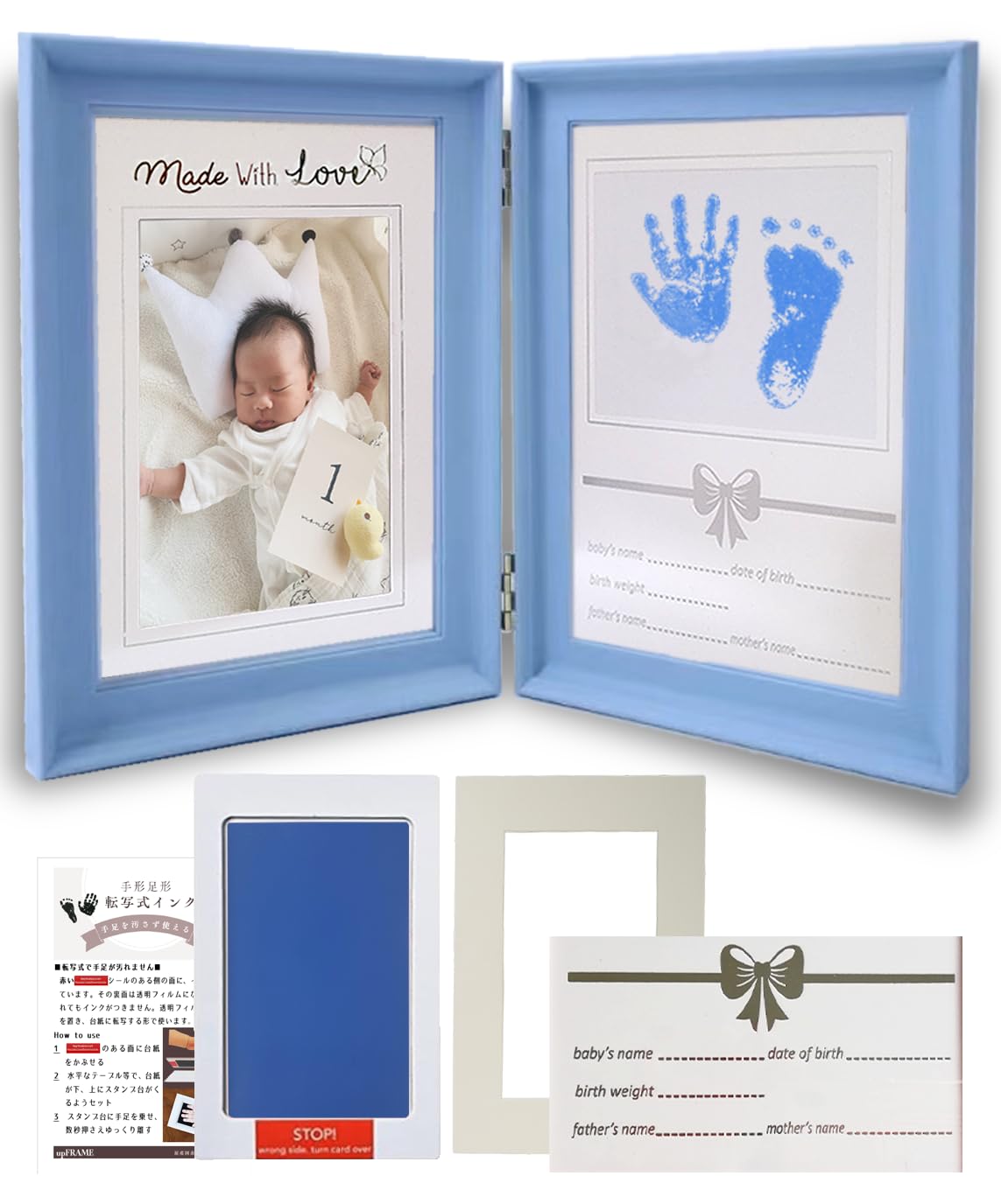 

Baby Photo Frame with Handprint Resin Handprint and Footprint or Baby Baby Baby Name Baby Just Born Blue Stamp, Shatter-Resistant Frame,