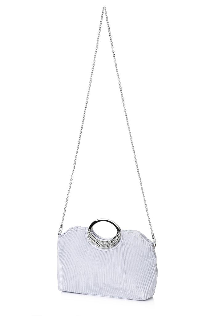SUNSPOT Party Bag, Large Clutch Bag, Wedding Bag, Large Handbag, Women's, 3-Way (Silver H)