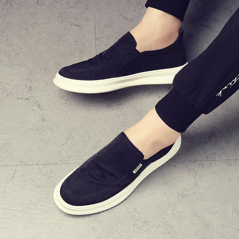Spring New Canvas Shoes Men'S Korean Version Of One-Pedal Men'S Cloth Shoes Versatile Breathable Lazy Board Shoes Men'S Tide