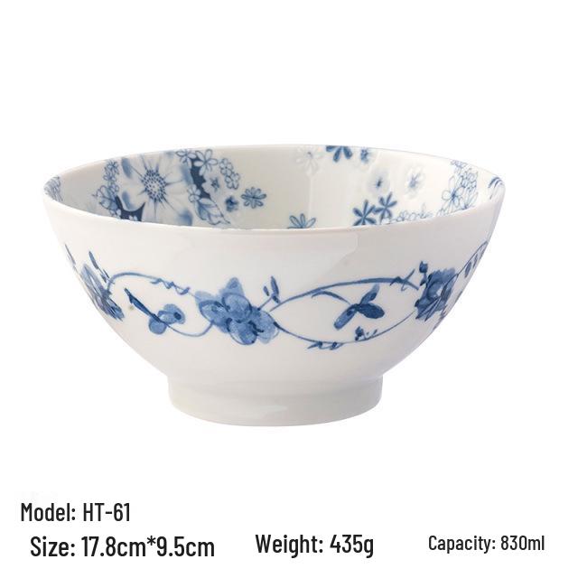 Mino Ware Hand-Painted Blue and White Ceramic Bowl - Japanese Embossed Tableware for Sushi and Soup.