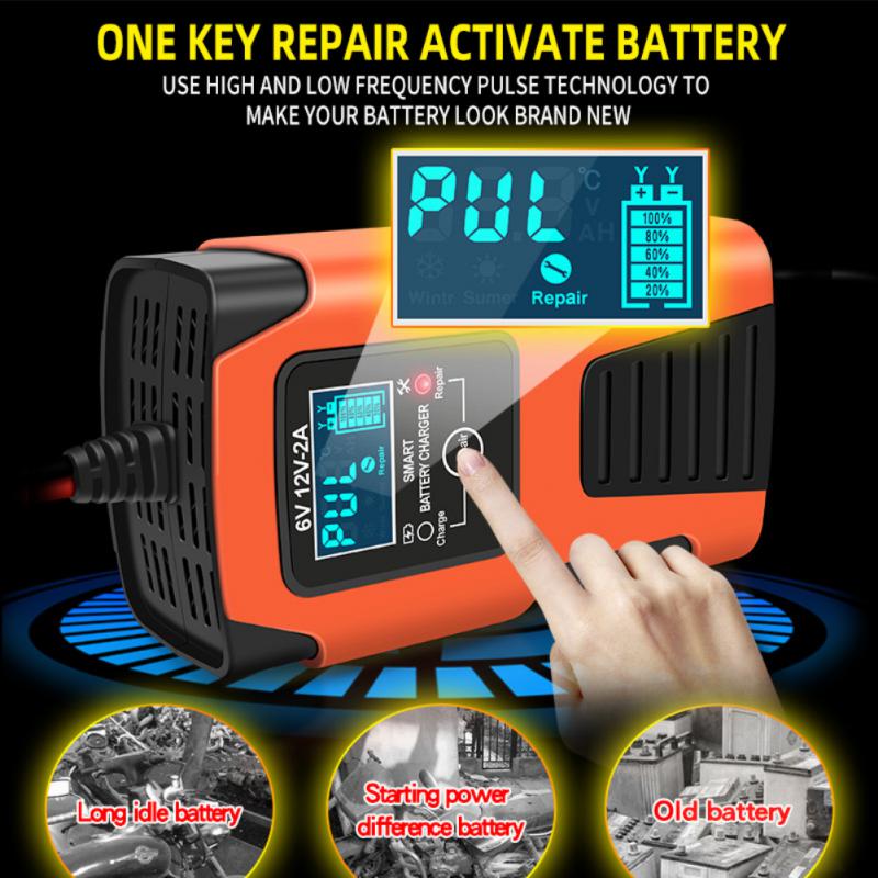 Automatic 2A 6V 12V Car Battery Charger -Acid GEL AGM Wet Calcium Deep Cycle VRLA Pulse Repair with LCD Display