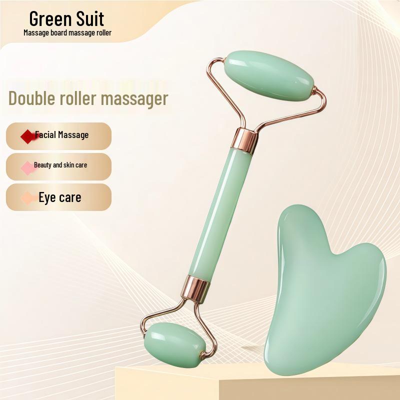 Rose Quartz Heart-Shaped Double-Headed Facial & Body Roller and Gua Sha Massage Set