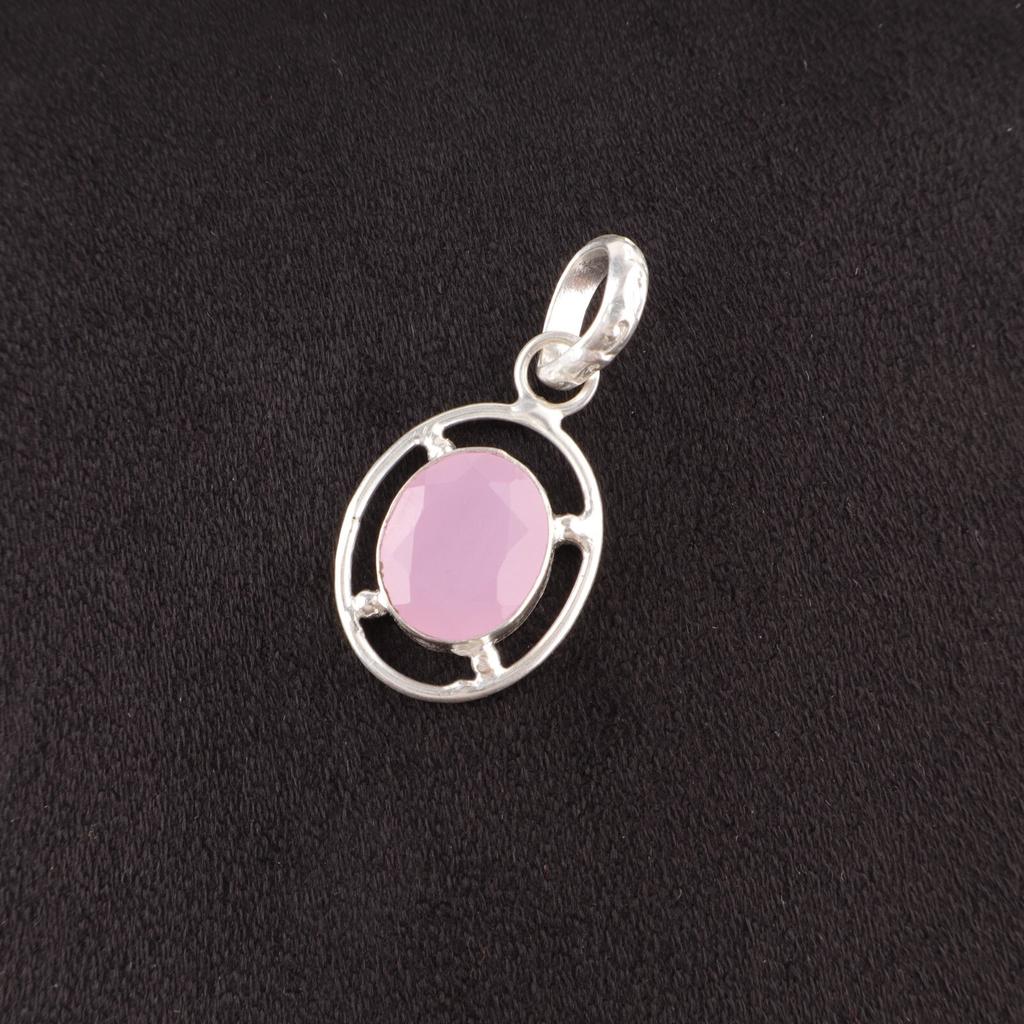 Rose Chalcedony Stone Art Deco Birthday Gift Pendant Jewelry 925 Sterling Silver PP-6-13