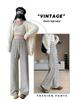 Women's High Waist Black & White Striped Petite Wide Leg Pants - Fleece Lined for Autumn/Winter