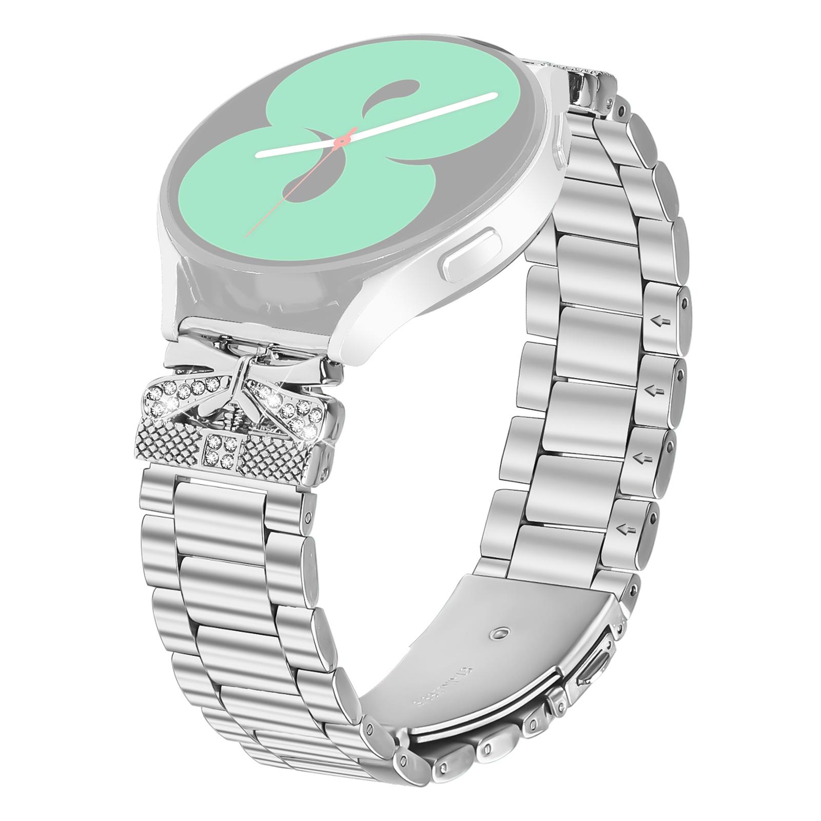 

For Honor Magic Watch 2 Replacement Strap Butterfly Rhinestones Decor Silver Stainless Steel Watch Band As Shown A